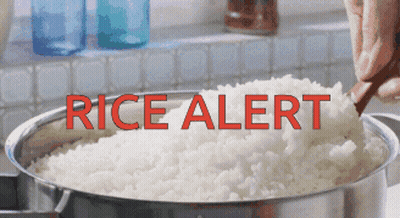 A Person Is Stirring Rice In A Pot With The Words Rice Alert Written Above It GIF