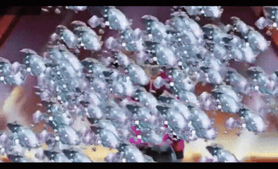 A Person Is Surrounded By A Bunch Of Mice . GIF