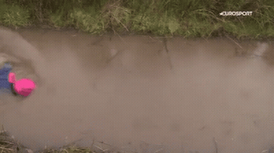 A Person Is Swimming In A Muddy Stream With Eurosport In The Corner GIF