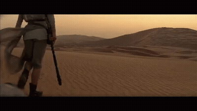 A Person Is Walking Across A Desert Holding A Stick . GIF