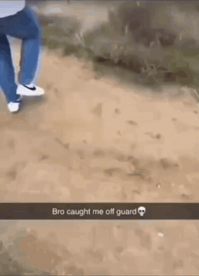 A Person Is Walking Down A Dirt Road With A Snapchat That Says Bro Caught Me Off Guard . GIF
