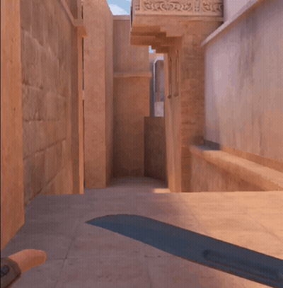 A Person Is Walking Down A Hallway With A Sword In The Foreground GIF
