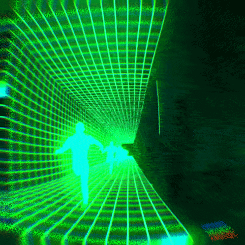 A Person Is Walking Through A Tunnel Of Green Light GIF