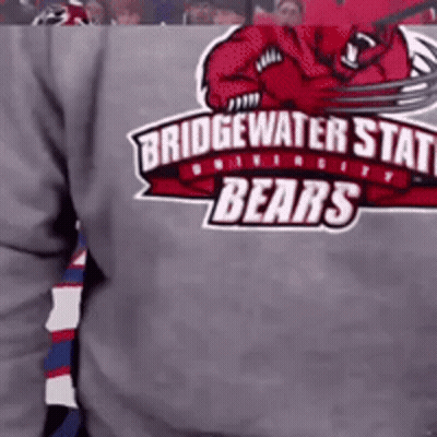 A Person Is Wearing A Bridgewater State Bears Shirt GIF