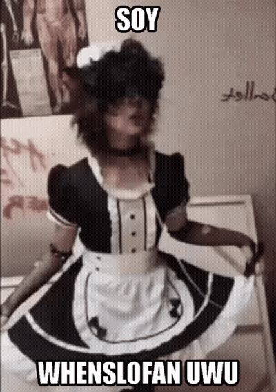 A Person Is Wearing A Maid Costume And Dancing In A Room . GIF