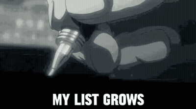 A Person Is Writing On A Piece Of Paper With A Pen And The Words `` My List Grows '' Written On It . GIF