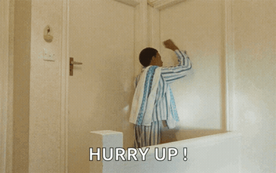 A Person Knocking On A Door With The Words Hurry Up Written Below Them GIF