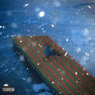 A Person Laying On A Raft In The Water With A Parental Advisory GIF