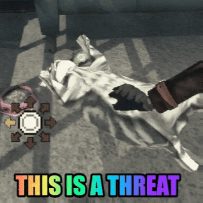 A Person Laying On The Floor With The Words " This Is A Threat " On The Bottom GIF