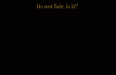 A Person Laying On The Ground With The Words " It 'S Not Fair , Is It " Above Them GIF