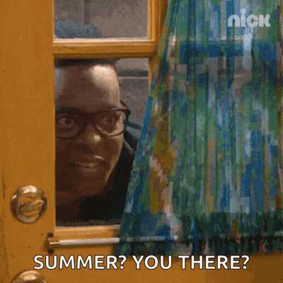 A Person Looking Out A Window With The Words Summer You There Written On The Bottom GIF