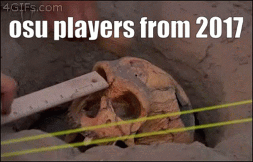 A Person Measuring A Skull With A Ruler With The Words Osu Players From 2017 Written Above It GIF