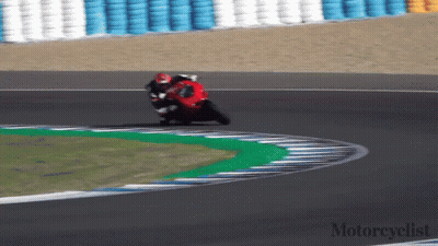 A Person On A Motorcycle On A Track With The Words Motorcyclist On The Bottom Right GIF