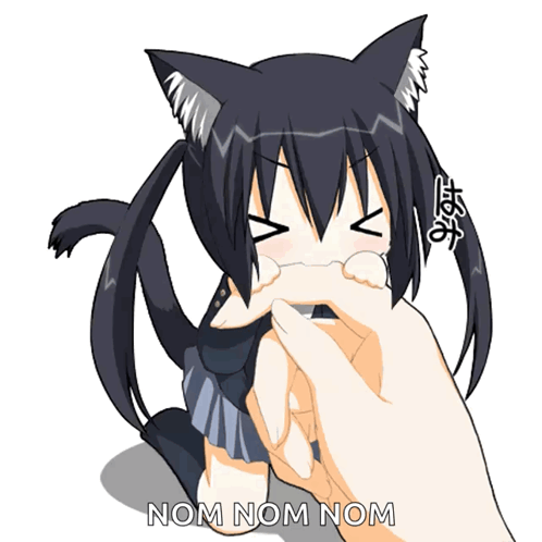 A Person Petting A Cat With The Words Nom Nom Nom Written Below It GIF