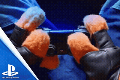A Person Playing A Video Game With A Playstation Logo In The Background GIF
