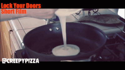 A Person Pouring Liquid Into A Frying Pan With The Words Lock Your Doors Short Film GIF