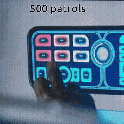 A Person Pressing A Button On A Cell Phone With The Words 500 Patrols Above It GIF