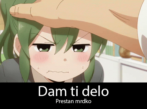 A Person Putting Their Hand On A Girl 'S Forehead With Dam Ti Delo Written On The Bottom GIF
