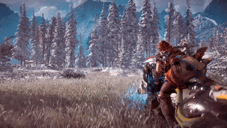 A Person Riding A Horse In A Snowy Forest GIF