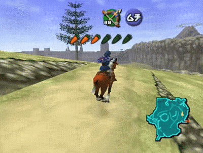A Person Riding A Horse In A Video Game With A Blue Button That Says Lth GIF