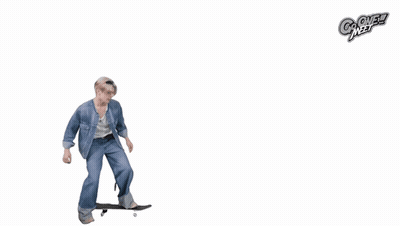A Person Riding A Skateboard With The Words Let 'S Go Behind Him GIF