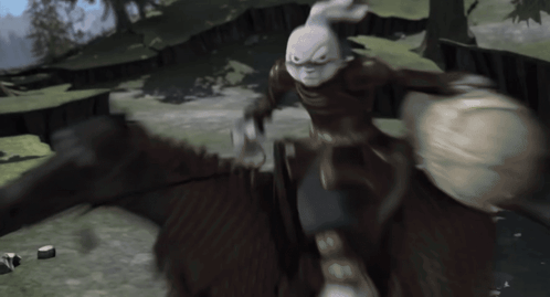 A Person Riding On The Back Of A Horse With A Rabbit On Their Head GIF