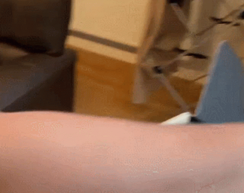 A Person 'S Arm Is Shown In A Blurry Photo With A Blue Object In The Background . GIF