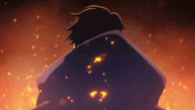 A Person 'S Back Is Shown In Front Of A Fire GIF