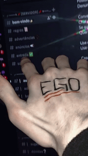 A Person 'S Hand Has The Word Ego Painted On It GIF