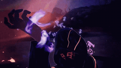 A Person 'S Hand Is Glowing In The Dark With A Few Letters Coming Out Of It GIF