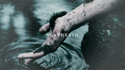A Person 'S Hand Is In The Water And The Word Slytherin Is Written Above It GIF