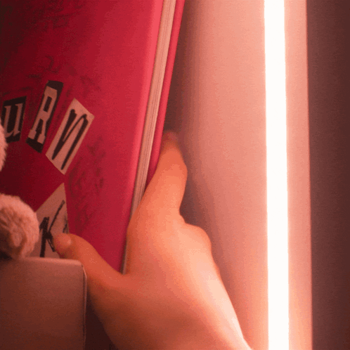 A Person 'S Hand Is Reaching For A Book That Says ' Ran ' On The Cover GIF