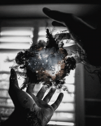 A Person 'S Hand Is Reaching Out Towards A Galaxy GIF