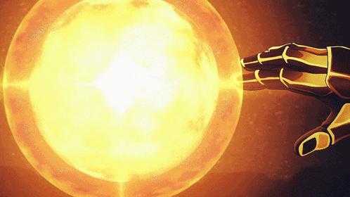 A Person 'S Hand Is Reaching Out Towards A Yellow Sphere GIF