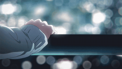 A Person 'S Hand Rests On A Railing In Front Of A Window GIF