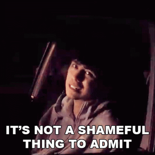 A Person Sitting In A Chair With A Gun And The Words It 'S Not A Shameful Thing To Admit GIF