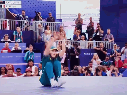 A Person Sitting On The Ground With A Sign That Says Raygun Us On It GIF