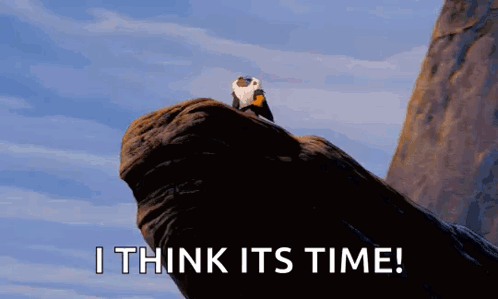 A Person Sitting On Top Of A Rock With The Words I Think Its Time GIF