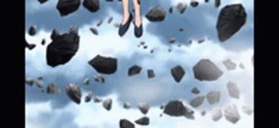 A Person Standing On A Pile Of Rocks In The Sky . GIF
