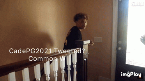 A Person Standing On A Staircase With The Words Cadepg2021 Tweeted Common W. GIF