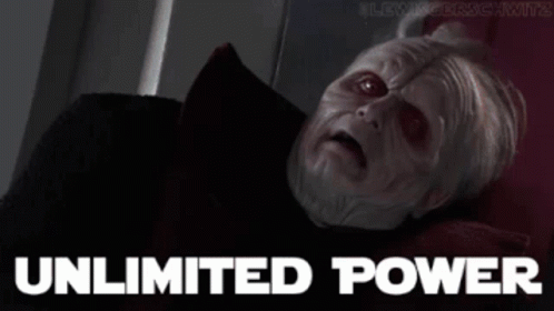 A Person Typing On A Keyboard With The Words " Unlimited Power " Behind Them GIF