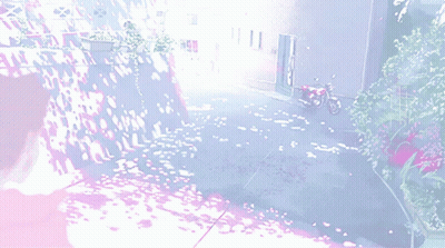 A Person Walking Down A Street With Flowers On The Ground GIF