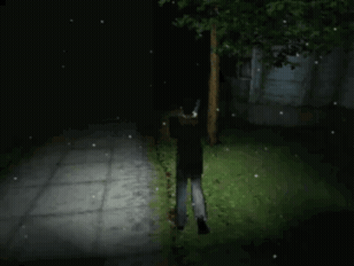 A Person Walking In The Dark With A Flashlight In Their Hand GIF