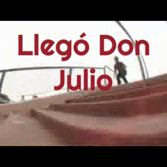 A Person Walking Up A Set Of Stairs With The Words Llego Don Julio Above Them GIF