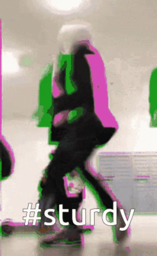 A Person Walking With The Word Sturdy Written On The Bottom GIF