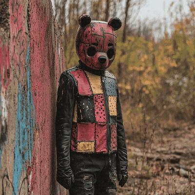 A Person Wearing A Bear Mask And A Leather Jacket GIF
