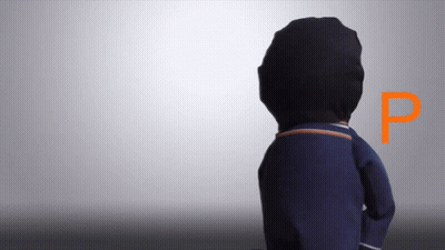A Person Wearing A Black Hat And A Blue Jacket With The Letter P Behind Them GIF