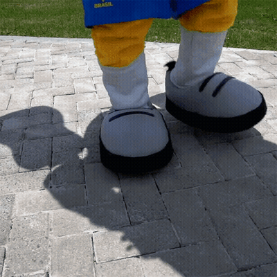 A Person Wearing A Blue Shirt That Says Brasil Is Walking On A Brick Sidewalk GIF