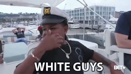 A Person Wearing A Captain 'S Hat Is Sitting On A Boat And Covering Their Nose . GIF
