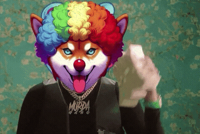 A Person Wearing A Clown Mask Is Holding A Pile Of Money . GIF